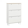thumbnail image 1 of Shoe Cabinet with 3 Flip Drawers,Wooden Grain Pattern Top Entryway Organizer with 3 Hooks,Free Standing Shoe Rack with Adjustable Panel for Hallway,White, 1 of 9