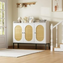 Shoe Cabinet with 3 Rattan Doors, Freestanding Shoe Storage Organizer with Adjustable Shelves, 7-Tier Shoe Storage Cabinet for Entryway, Hallway, Living Room, Closet, White