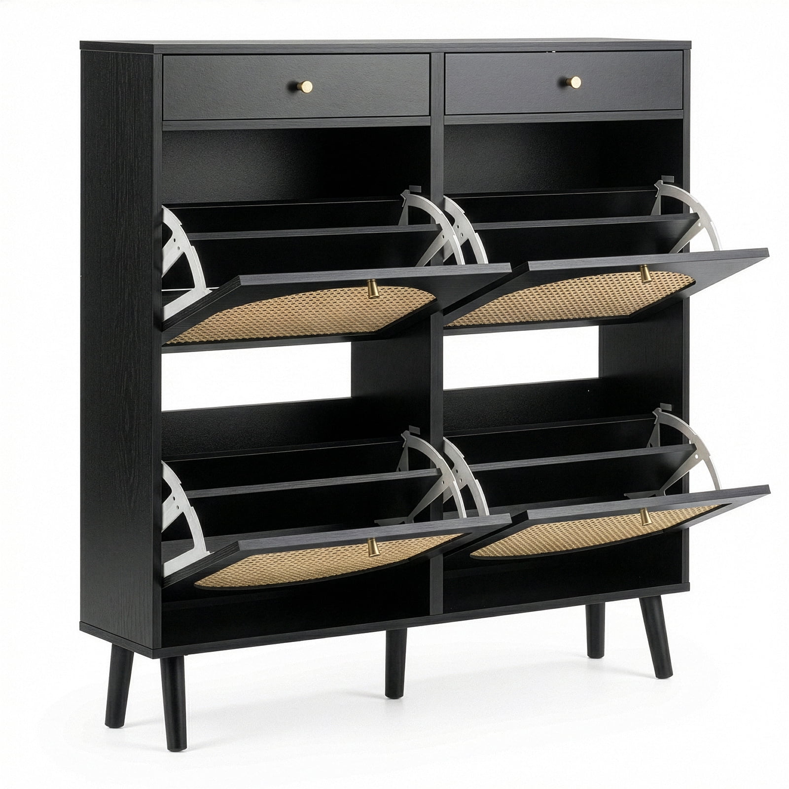 Shoe Cabinet with 4 Drawers & 4 Flip-Down Compartments, Particle Board Shoe Storage Organizer, Space-Saving Large Capacity Entryway Cabinet for Mudroom Hallway