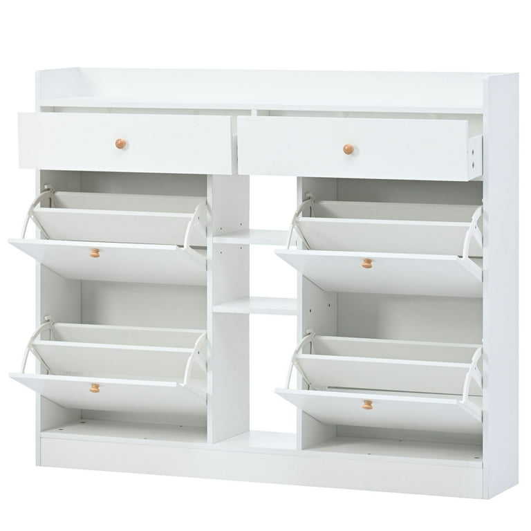 Modern Shoe Storage Cabinet with 5 Drawer Shoe Rack Storage Organizer - White