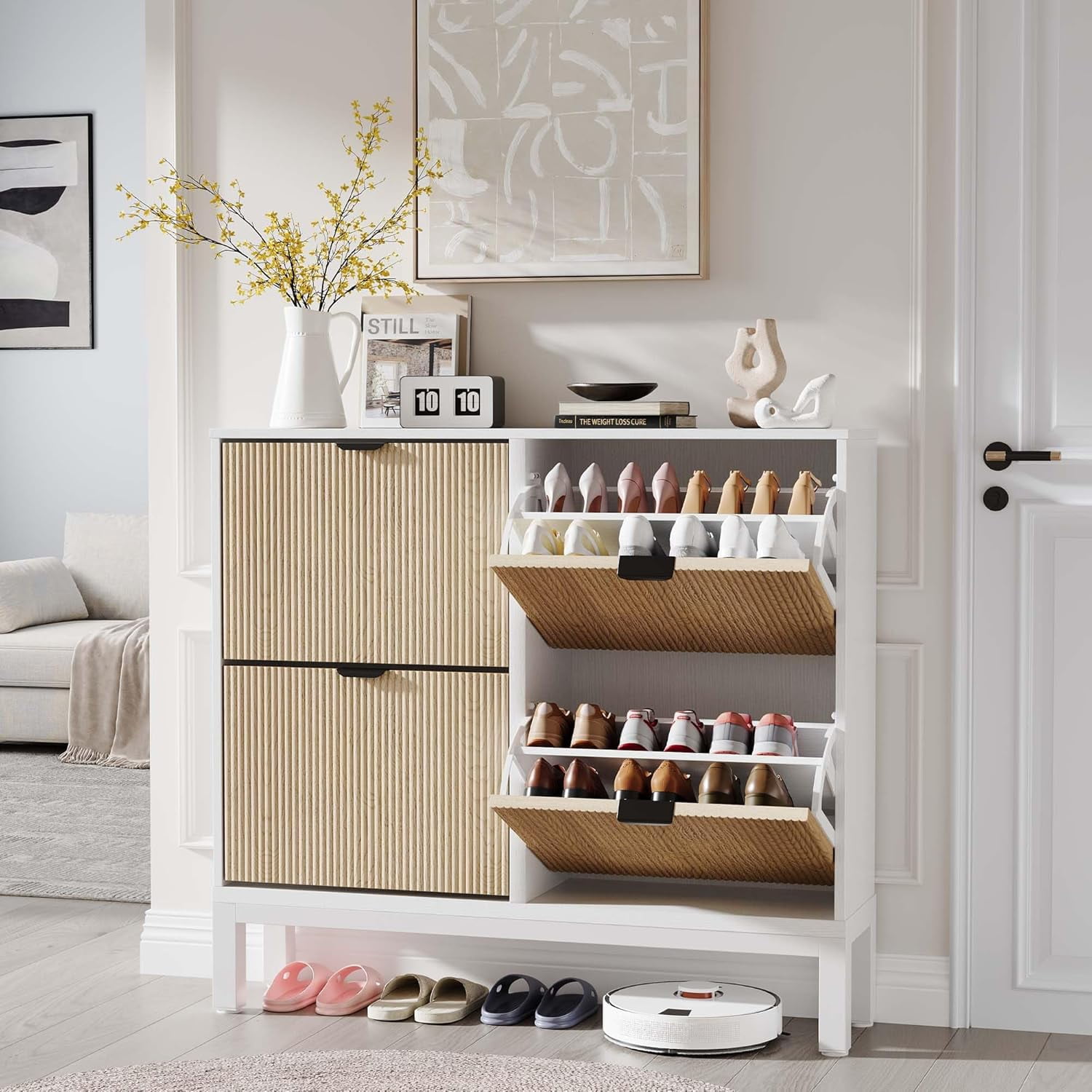 Shoe Cabinet with 4 Flip Drawers,Freestanding Shoe Cabinet Organizer ...