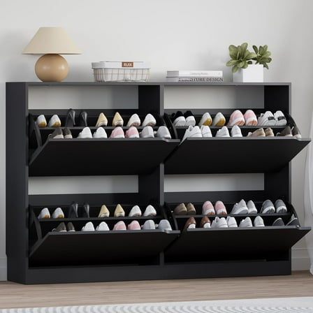 Shoe Cabinet with 4 Flip Drawers, Narrow Hidden Shoe Storage Cabinet, Slim Freestanding Shoe Rack Organizer for Entryway, Hallway, Bedroom, Living Room