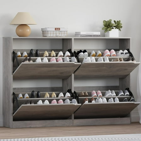 Shoe Cabinet with 4 Flip Drawers, Narrow Hidden Shoe Storage Cabinet, Slim Freestanding Shoe Rack Organizer for Entryway, Hallway, Bedroom, Living Room