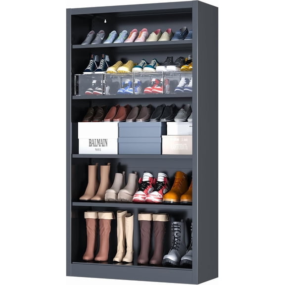 Shoe Cabinet,6 Tiers 30-40 Pairs Heavy Duty Metal Freestanding Shoe Storage Cabinet,66" Tall Shoe Cabinet with Open Storage for Entryway (Black, 5 Tier-66 H*33.2" W*14" D)