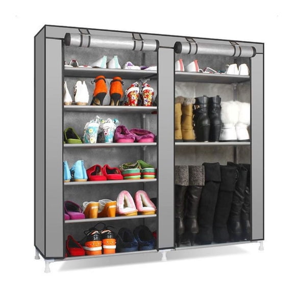 Shoe Cabinet, 9 Lattice Shoe Organizer, Double Row Shoe Rack, Gray