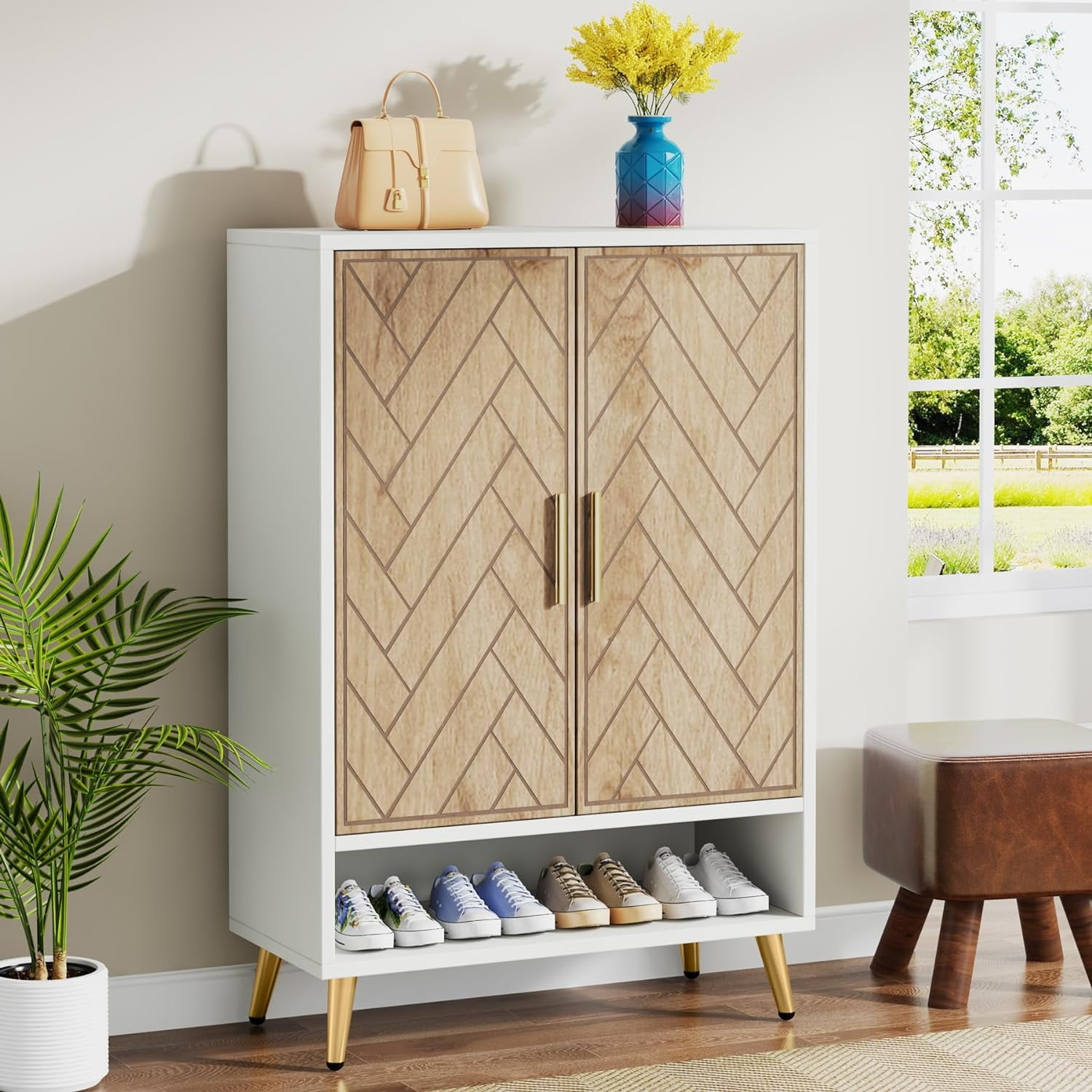 Vowner shoe cabinet with doors 5tier shoe rack organizer with 2