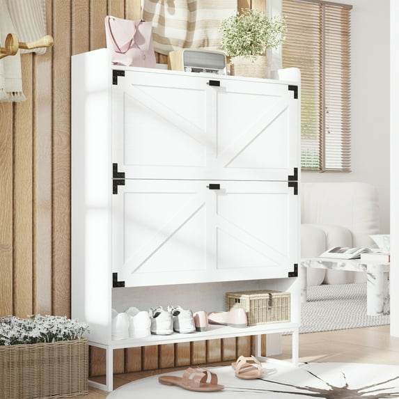 Shoe Cabinet with Doors, 6-Tier Shoe Storage Cabinet with Adjustable Shelves, Wooden Shoes Rack Shoe Storage Organizer for Entryway, Hallway, Closet, Living Room