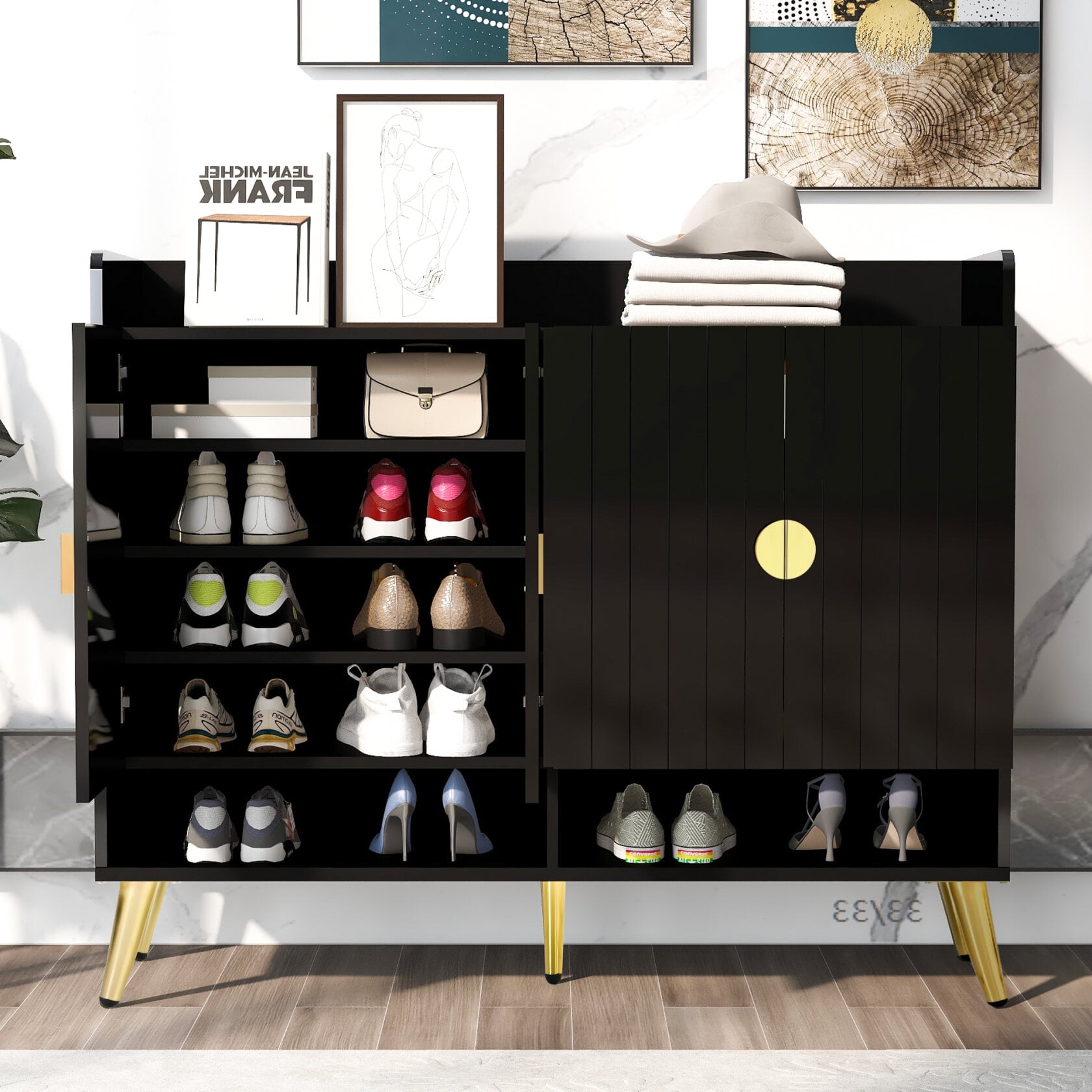 Custom Home Walnut Wooden Shoes Organizer Cabinets Furniture Design Modern  - China Shoe Cabinet, Shoe Rack