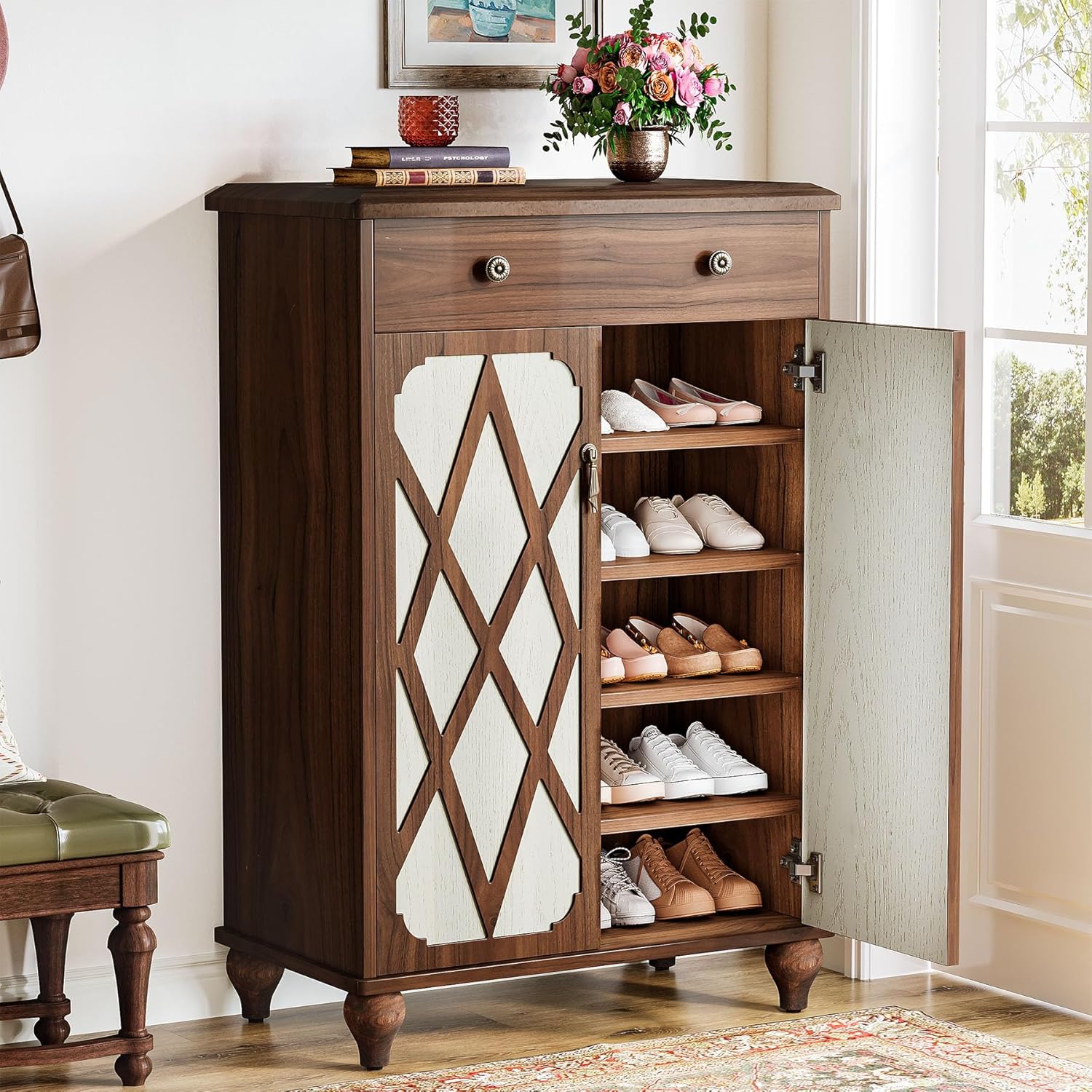 Shoe with Drawer for Entryway, 20 Pairs Shoe Storage