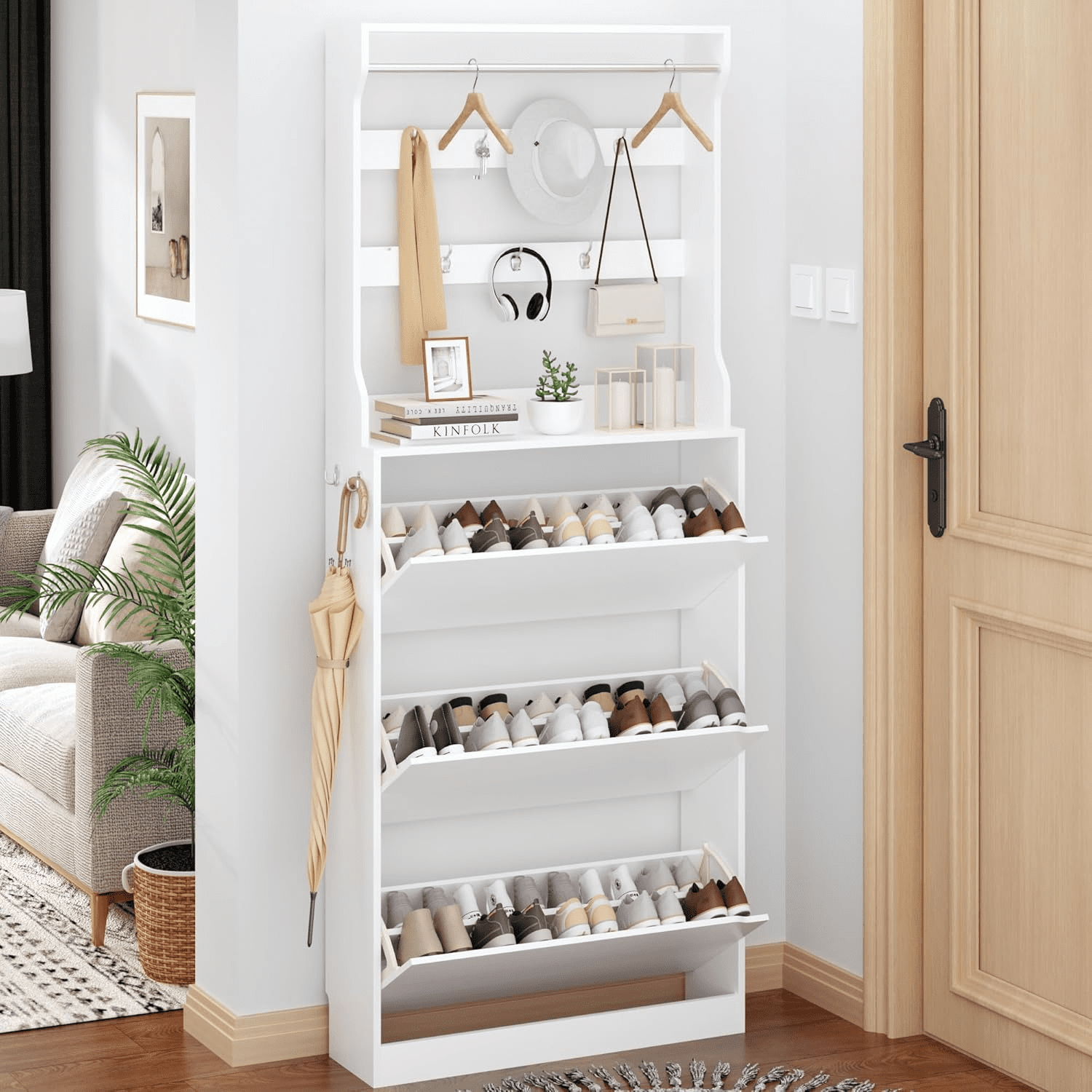 Shoe for Entryway with 3 Flip Drawers Black Tall Wood Shoe
