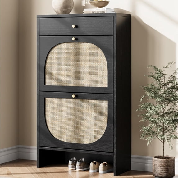 Sytorage Rack Layout Shoe Cabinet for Entryway, Slim Shoe Rack with 2 Flip Drawers and Top ...