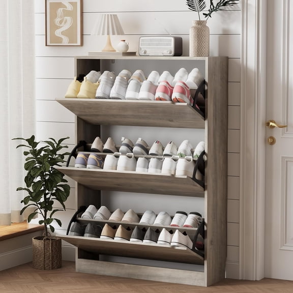 FANRAL Shoe Storage Cabinet,Shoe Organizer with Adjustable Shelf for Entryway,Grey