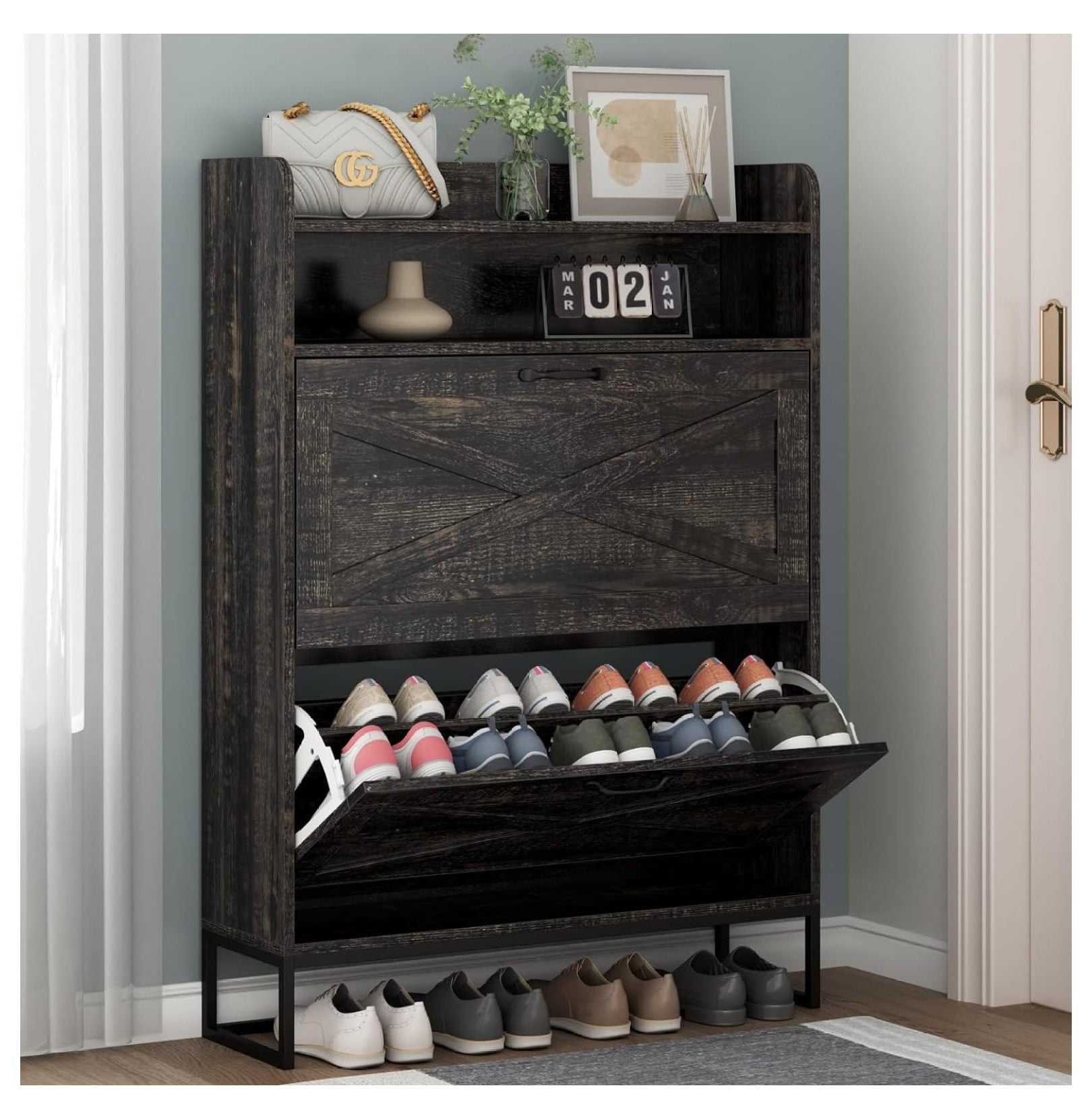 Shoe Freestanding Tipping Bucket Shoe Storage with 2