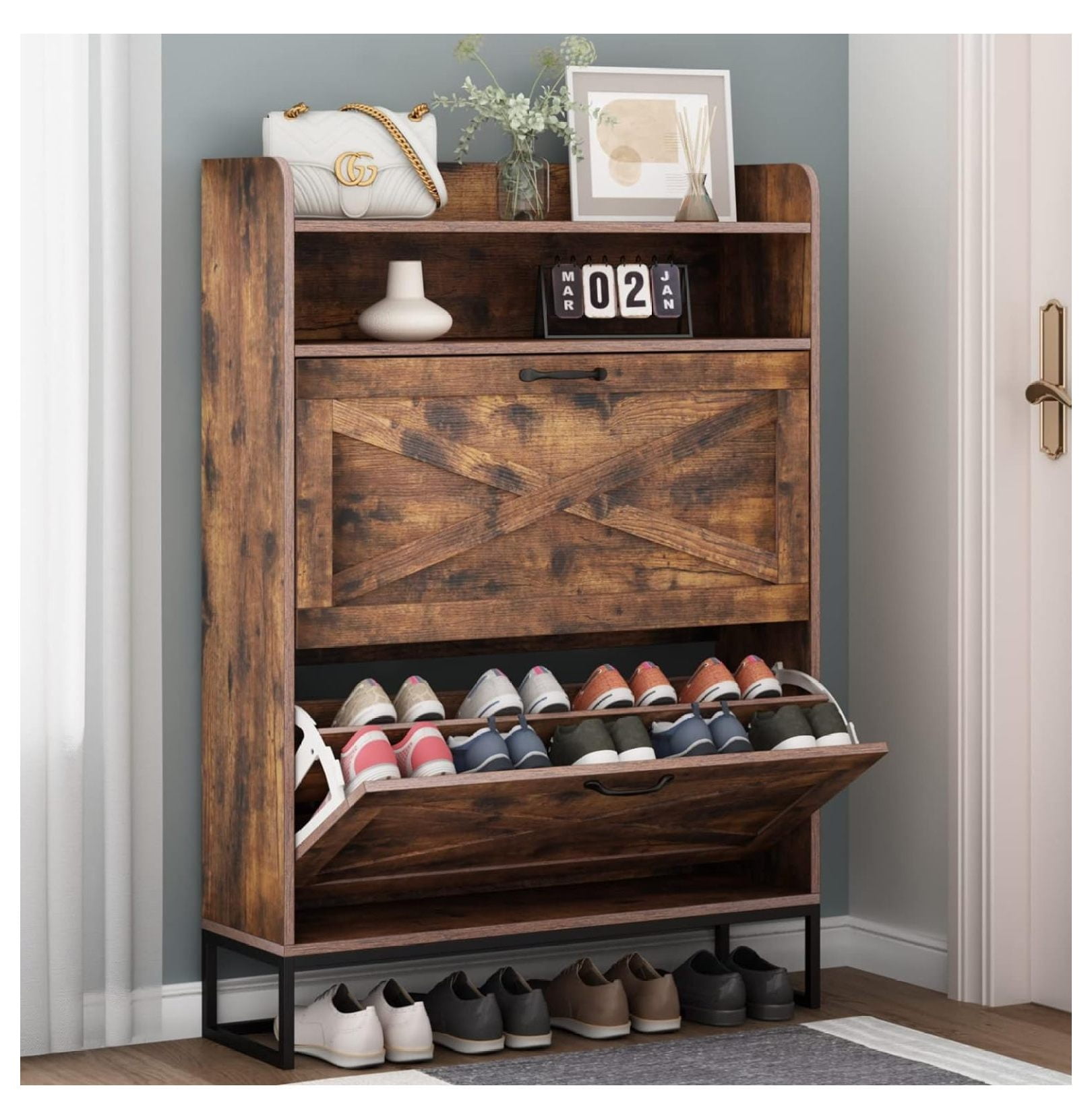 Shoe Freestanding Tipping Bucket Shoe Storage with 2