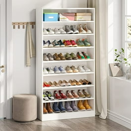5 Tier Shoe Cabinet with Doors 25 Pairs White Wood Shoes Organizer White Walmart