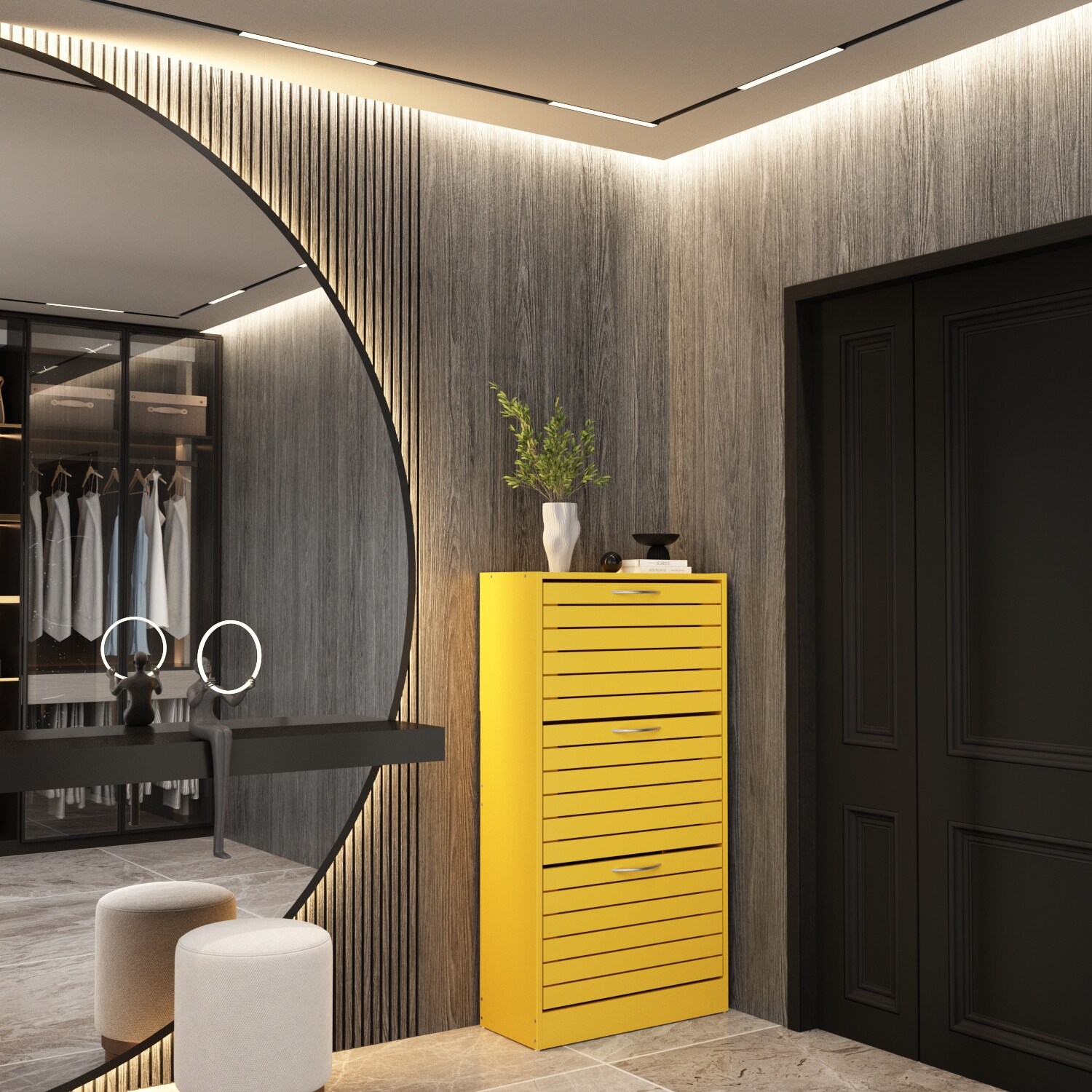 Shoe Narrow Shoe with 3 Flip Door Space Saving 3 Color