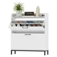 thumbnail image 1 of Shoe Cabinet Organizer, 2 Flip Drawers, Entryway Shoe Storage, Narrow Shoe Rack, Farmhouse Style, White, 1 of 9