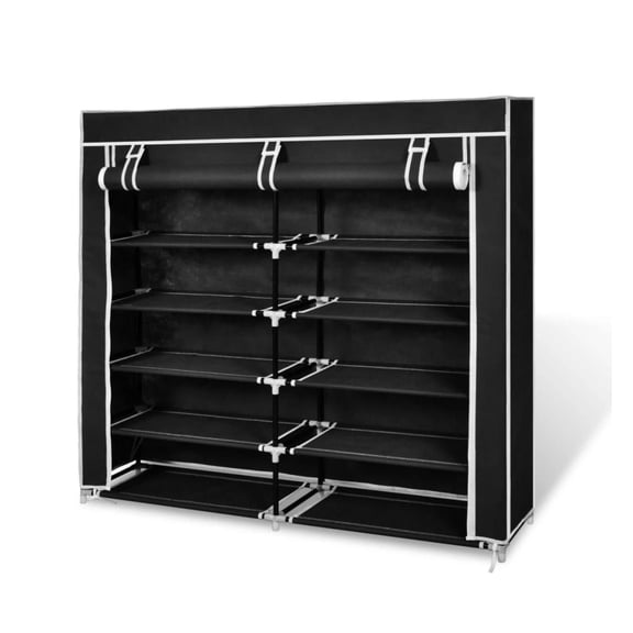 Shoe Cabinet Organizer, 30 Pair Shoe Storage, Fabric Shoe Rack with Cover, 45x11x43 Black
