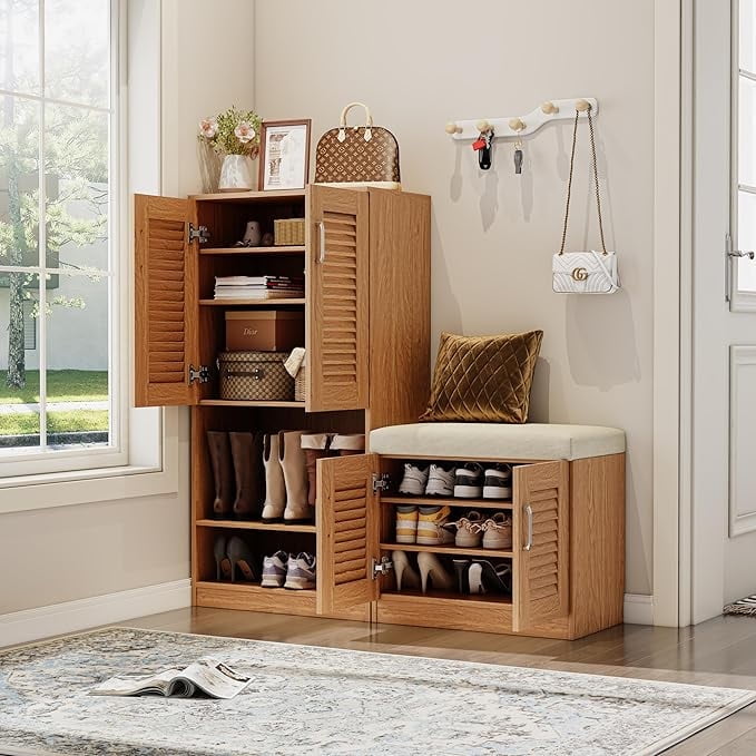 WILK Shoe Storage Bench & Shoe Cabinet with Cushion Seat