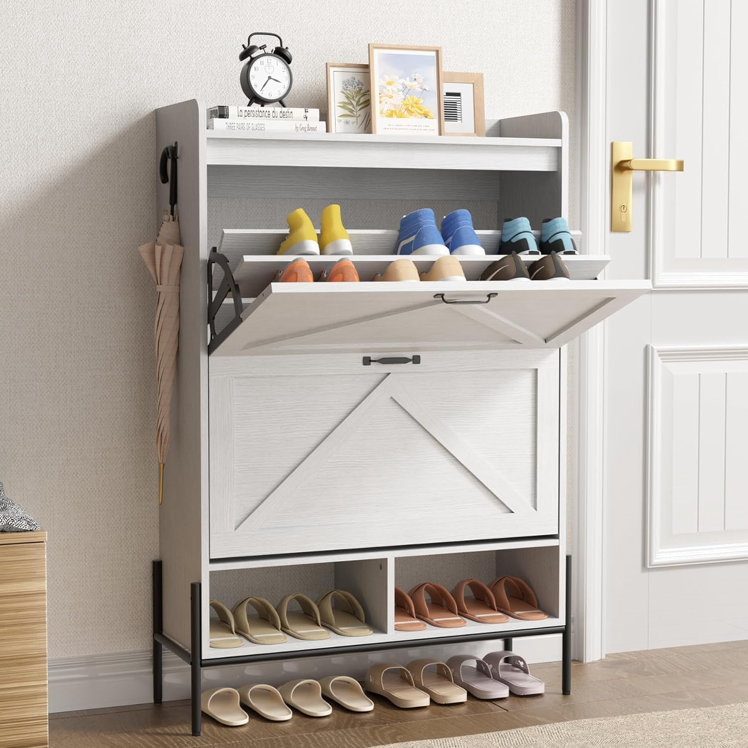Shoe Cabinet, Shoe Rack with 2 Flip Drawers, Freestanding Shoe Storage ...