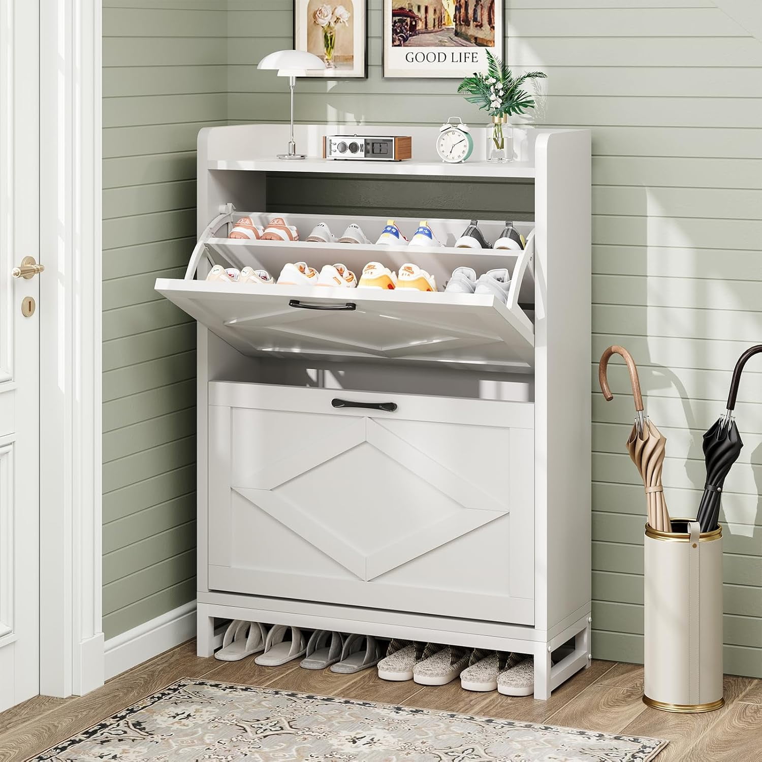 Shoe Cabinet Shoe Storage Cabinet With 2 Flip Drawers Adjustable