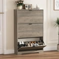 thumbnail image 1 of Shoe Cabinet Storage for Entryway with 3 Flip Drawers, Grey Fluted Shoe Cabinet with Adjustable Shelves, Wooden Hidden Shoe Rack Freestanding Narrow Slim Shoes Storage for Hallway, Entrance, 1 of 7
