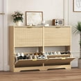 thumbnail image 1 of Shoe Cabinet Storage for Entryway with 4 Flip Drawers, Oak Fluted Shoe Cabinet with Adjustable Shelves, Wooden Hidden Shoes Rack Freestanding Narrow Slim Shoes Storage for Hallway, Entrance, 1 of 7