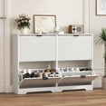 thumbnail image 1 of Shoe Cabinet Storage for Entryway with 4 Flip Drawers, White Fluted Shoe Cabinet with Adjustable Shelves, Wooden Hidden Shoes Rack Freestanding Narrow Slim Shoes Storage for Hallway, Entrance, 1 of 7