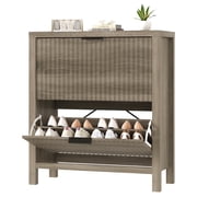 Shoe Cabinet Storage for Entryway, Fluted Shoe Cabinet with 2 Flip Drawers, Hidden Shoe Rack Tall Freestanding Shoe Organizer with Legs for Hallway, Gray