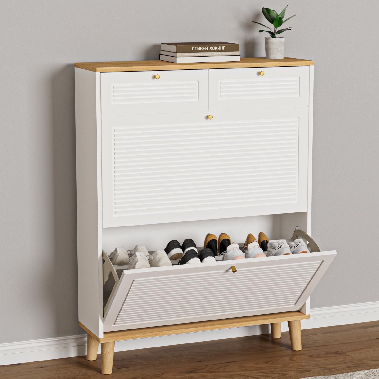 Shoe Cabinet Storage For Entryway Hidden Shoes Storage Cabinet With 2 ...
