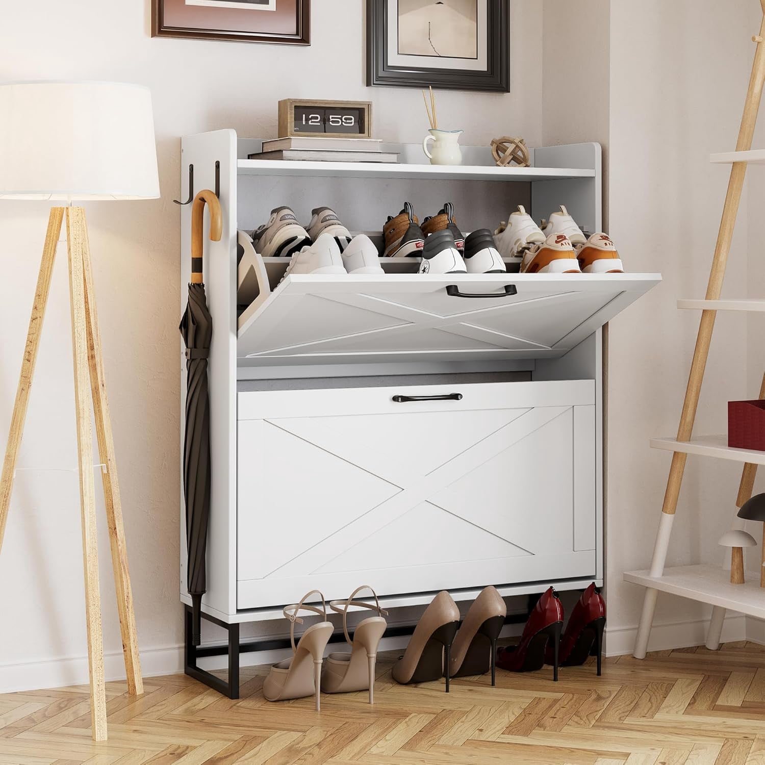 Shoe Cabinet Storage for Entryway Hidden Shoes Storage Cabinet with 2 ...