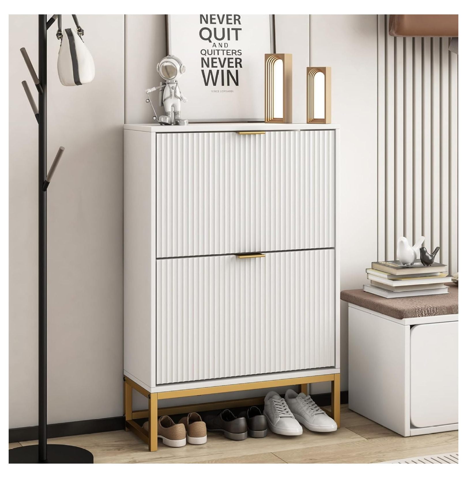 Shoe Storage for Entryway, Modern Slim Shoe Organizer, Tipping