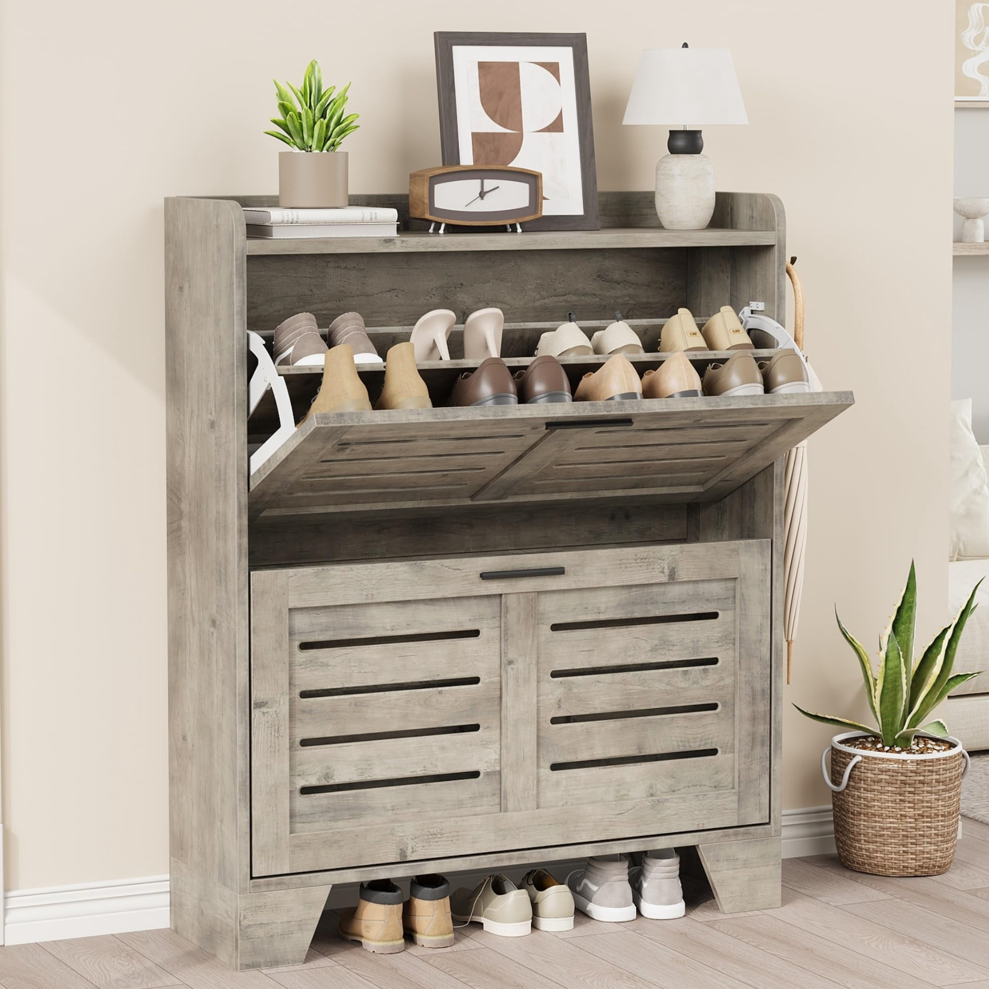 Shoe Cabinet Storage for Entryway, Narrow Shoe Cabinet with 2 Flip ...