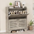 thumbnail image 1 of Shoe Cabinet Storage for Entryway, Narrow Shoe Cabinet with 2 Flip Drawers, Freestanding Hidden Slim Shoe Organizer Cabinet with Hooks for Foyer, Hallway, Garage, 1 of 9