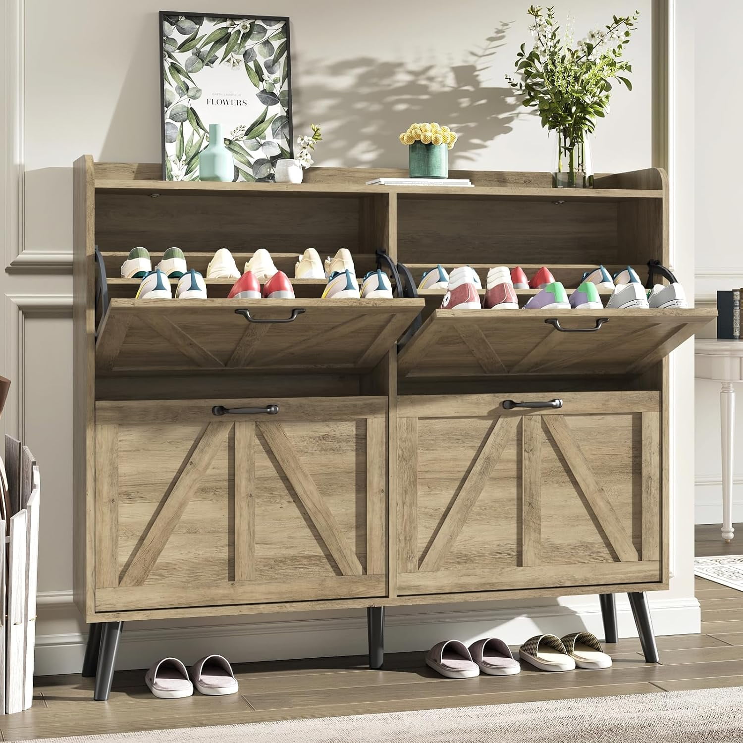 Shoe Cabinet Storage for Entryway Shoe Cabinet with 4 Flip Drawers ...