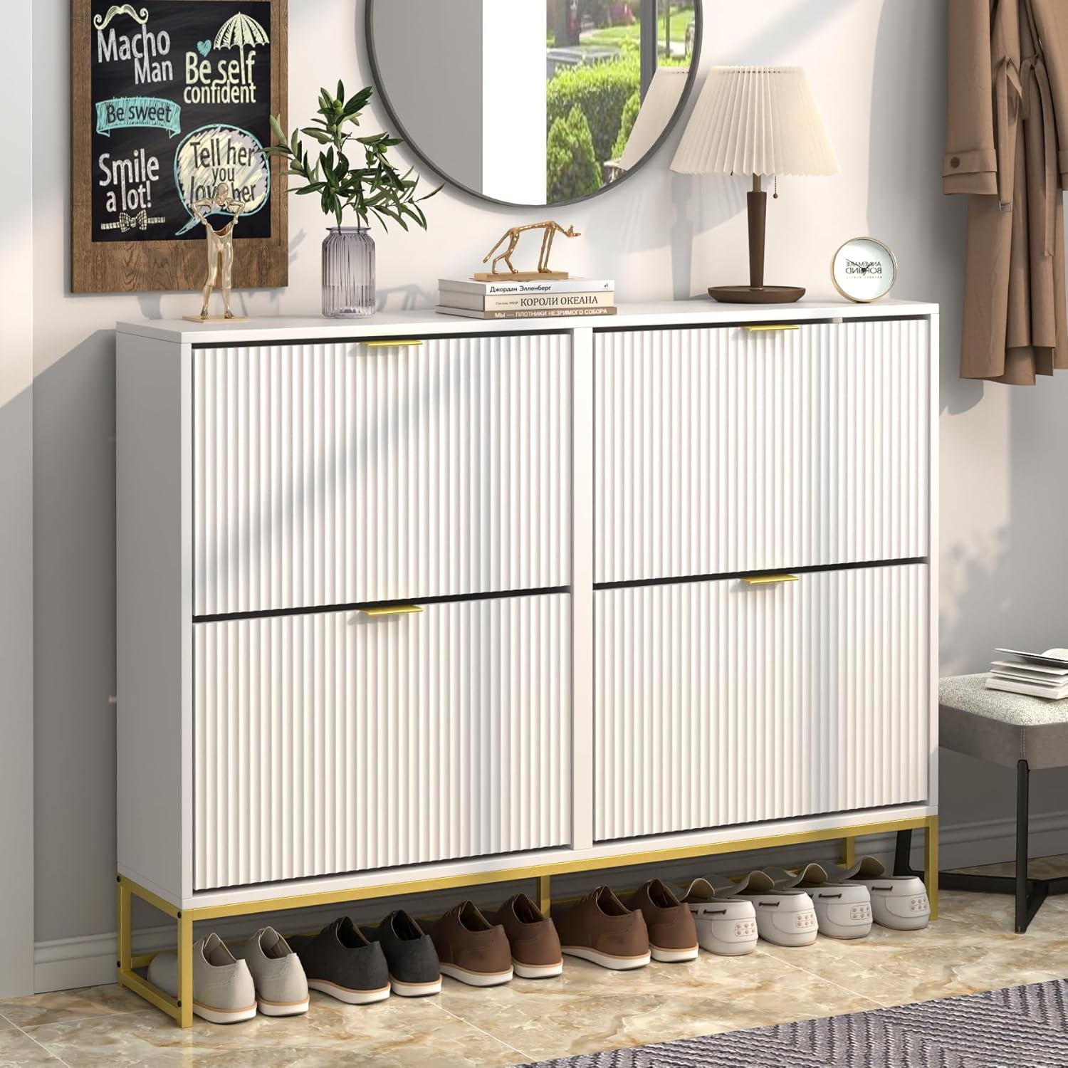 Shoe Cabinet Storage for Entryway Slim Modern Shoe Rack Cabinet with 4 ...