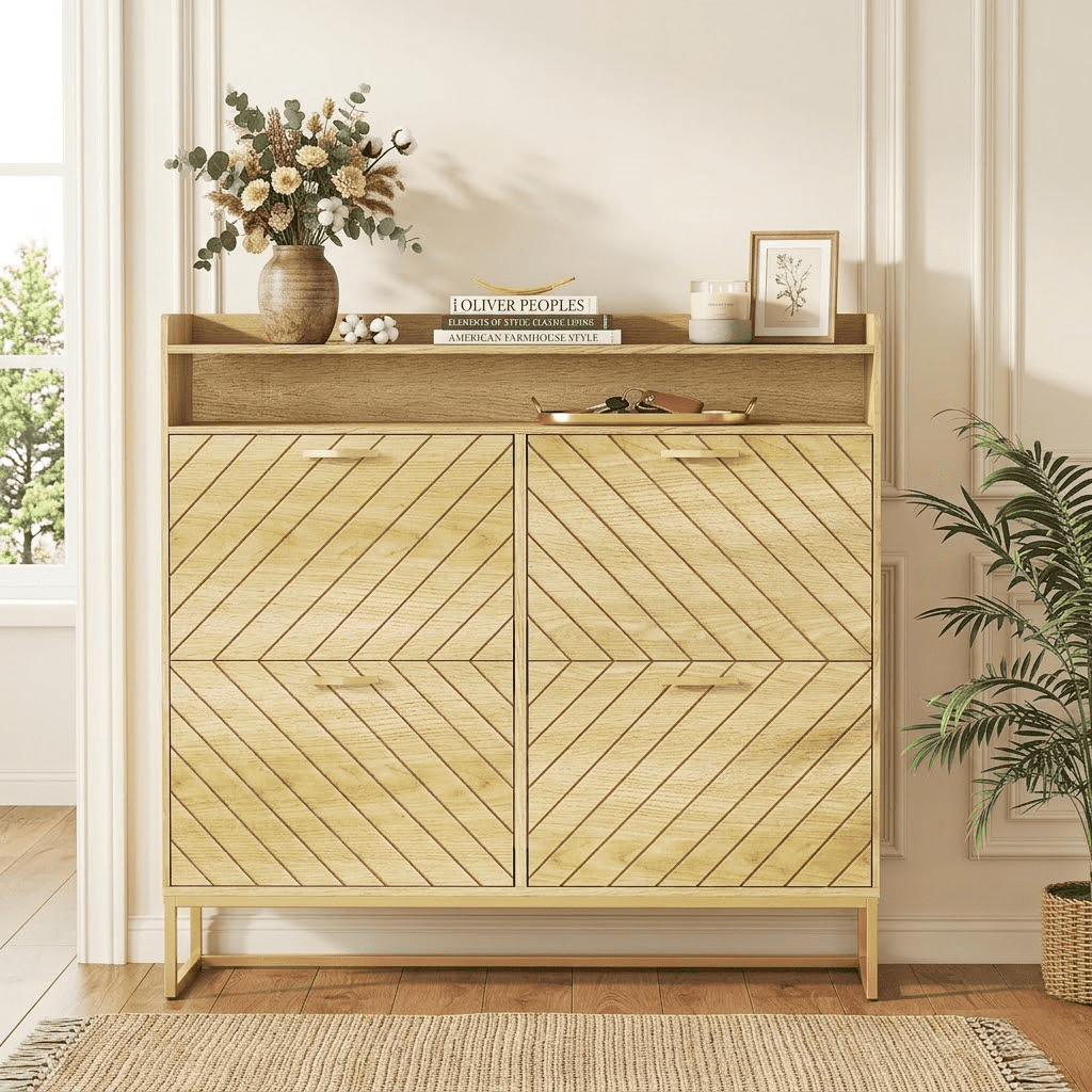 Entryway 4-Drawer Wood Shoe Cabinet only .99: eDeal Info