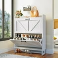 thumbnail image 1 of Shoe Cabinet Storage for Entryway Slim, Narrow Shoe Rack Cabinet with 2 Flip Drawers, Farmhouse Hidden Shoe Organizer Cabinet with Metal Legs & Adjustable Pads, White, 1 of 16