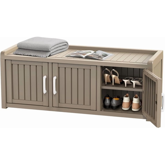3-Door Shoe Cabinet - Waterproof, UV-Resistant Storage Bench with Adjustable Shelves, 31.89×17.32×17.91 inches, for Entryway, Bedroom, Hallway, Living Room (Indoor/Outdoor)