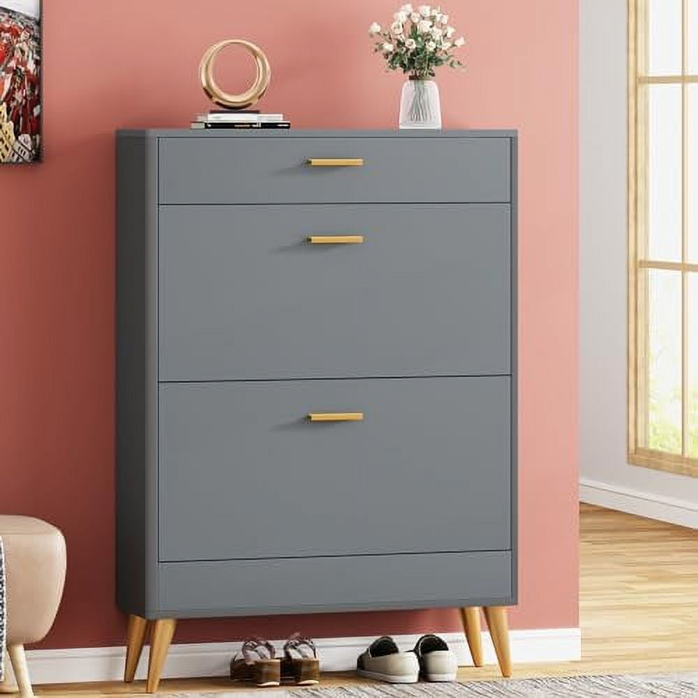 Shoe White Shoe with 2 Flip Doors and Drawer Narrow