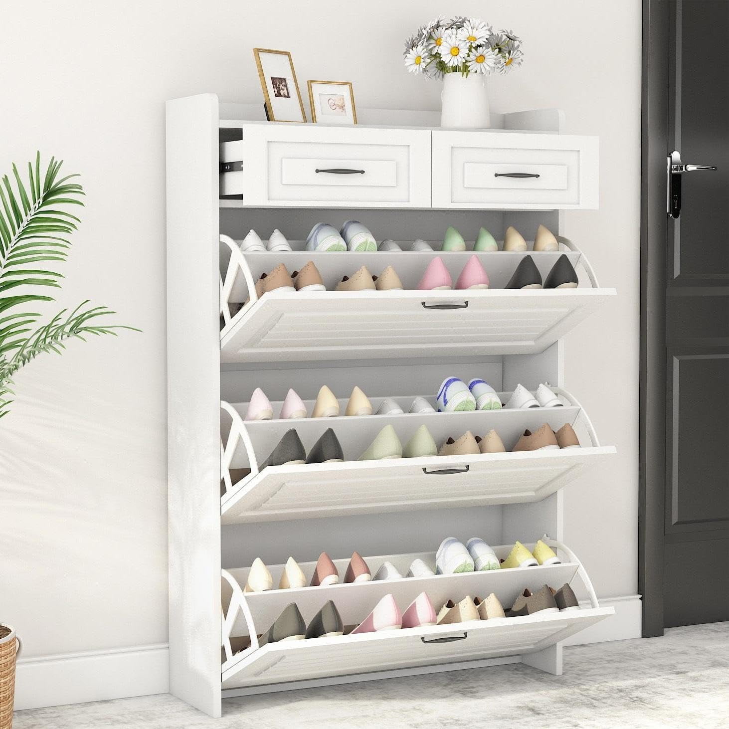 Shoe for Entryway Slim Hidden Shoe Storage with 2 Flip