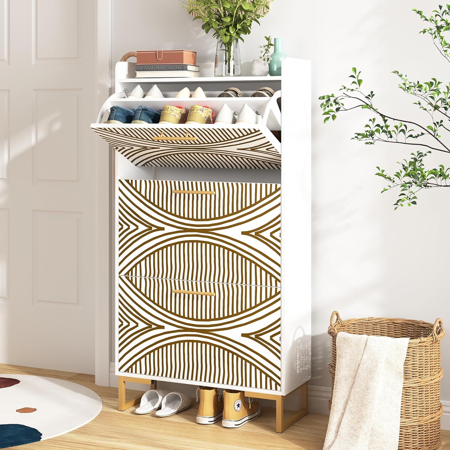 Shoe for Entryway Slim Hidden Shoe Storage with 3 Flip