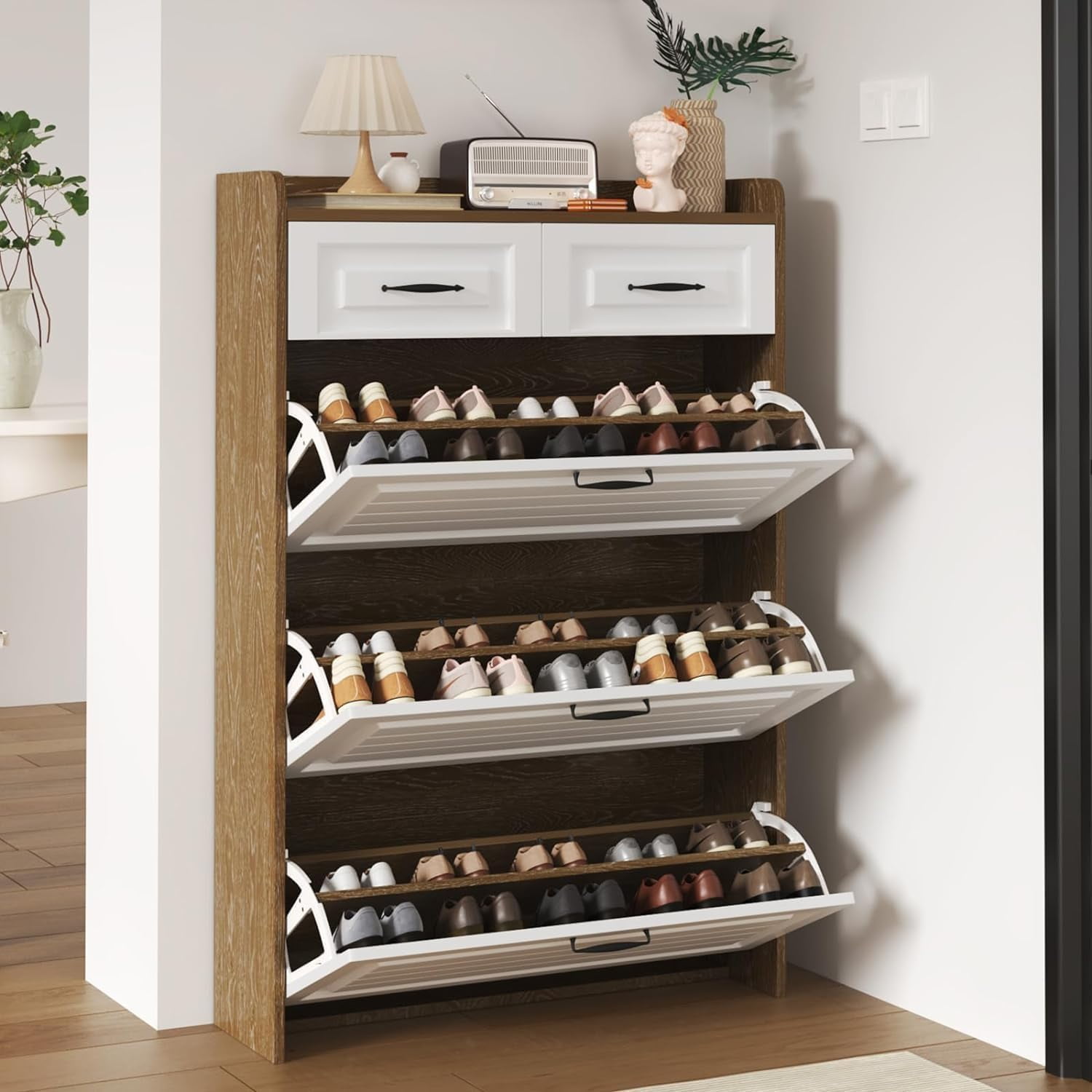 Shoe for Entryway Slim Hidden Shoe Storage with 3 Flip