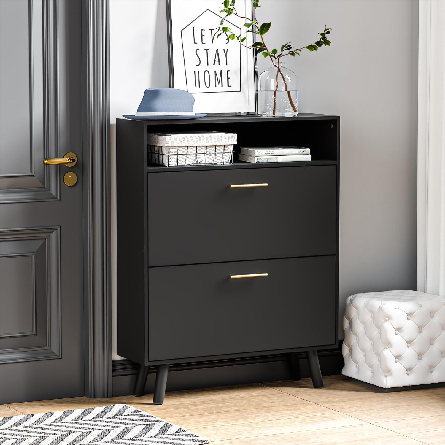 Shoe for Entryway Slim Shoe Storage with 2 Flip Drawers