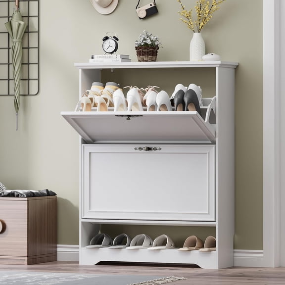 Shoe Cabinet for Entryway, Slim Shoe Storage Cabinet with Adjustable Shelves, Wooden Rack and Organizer for Small Spaces, Closet, Foyer, Hallway