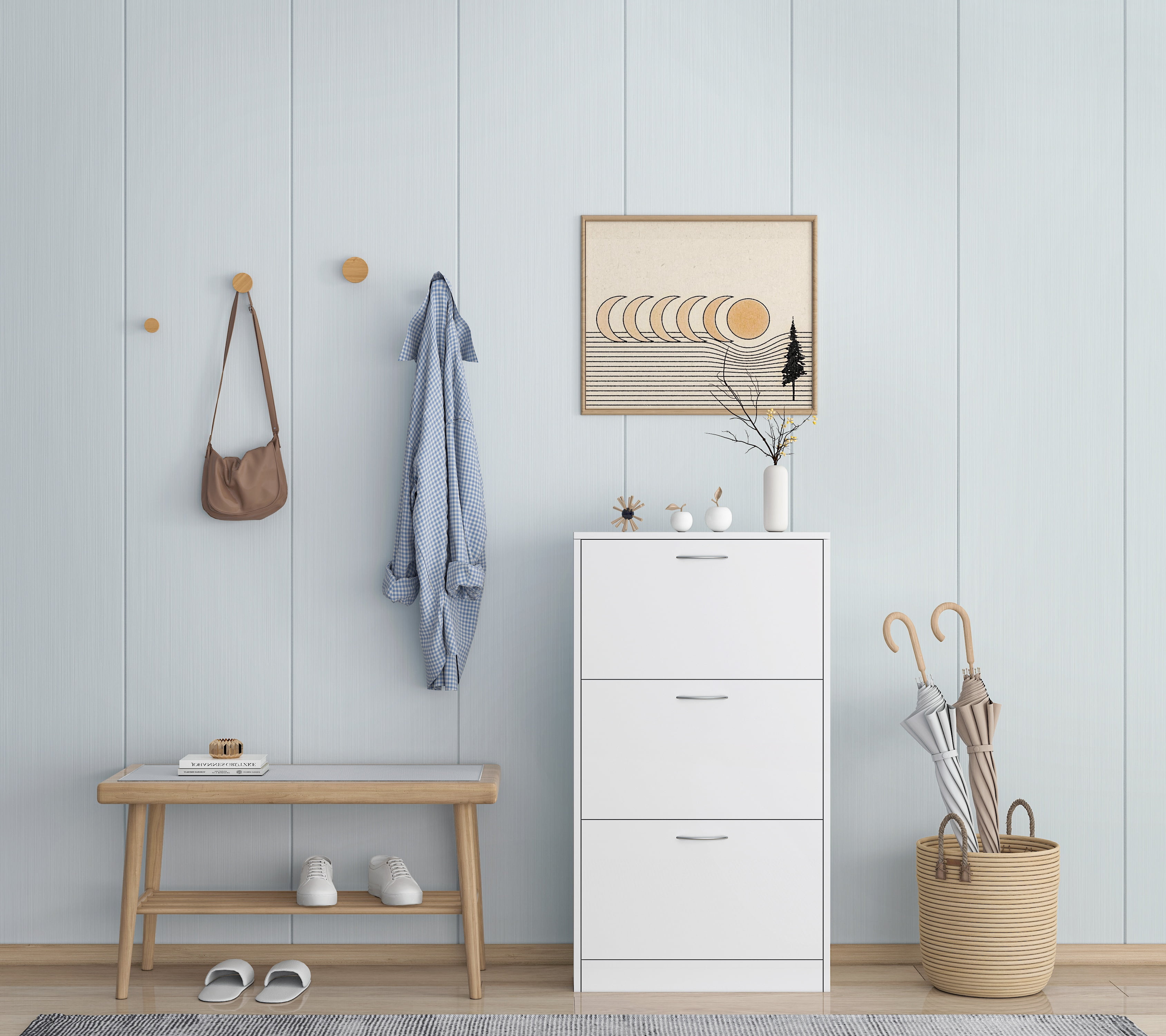 Shoe Cabinet for Entryway, White Narrow Shoe Storage Cabinet Flip Down Shoe Rack Wood 3 Tier Shoe Organizer for Home and Apartment