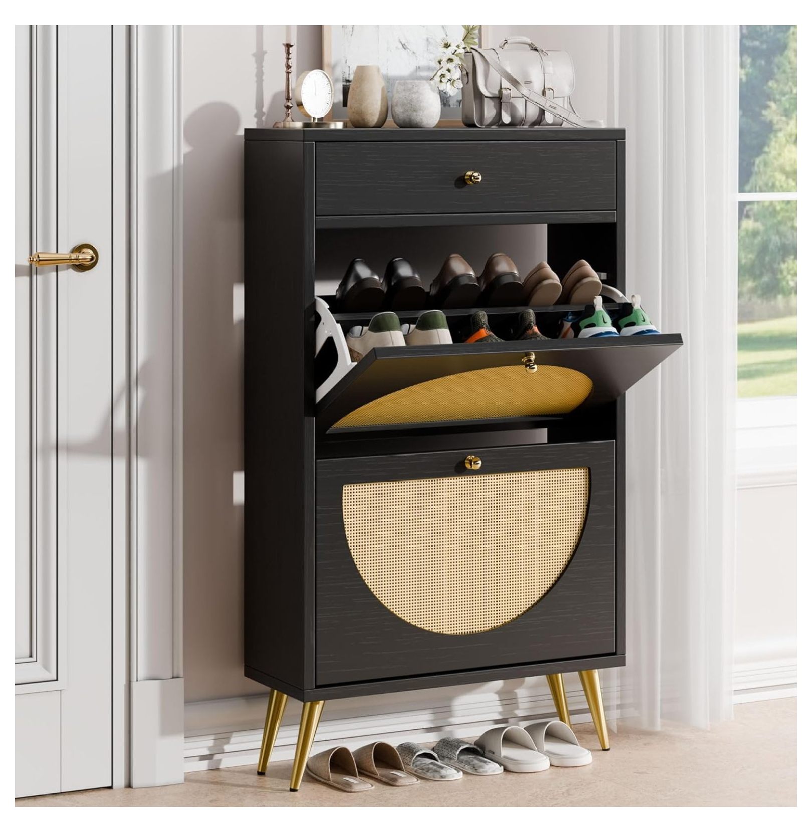 Shoe with 2 Drawers Shoe Storage with 1 Pull Drawer