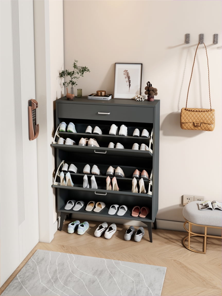 Shoe with 2 Flip Drawers,Entryway Shoe Storage with
