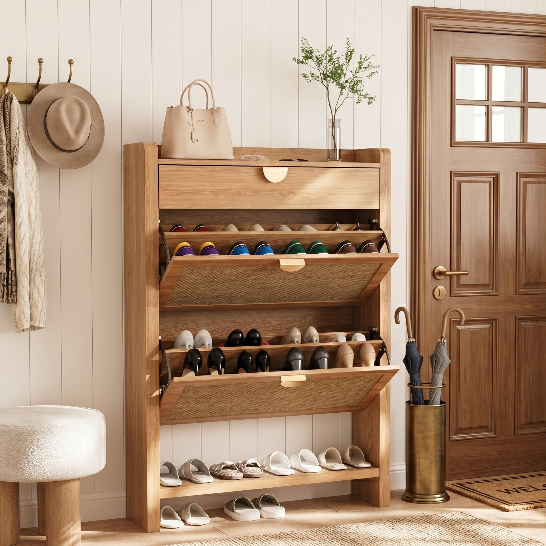 趣味 FORGOTTEN ARCHIVES 2 Shoe Cabinet with 2 Flip Drawers, Entryway Storage Organizer