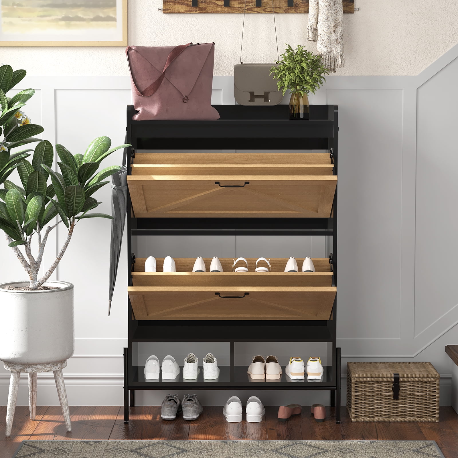Shoe Cabinet with 2 Flip Drawers,, Freestanding Shoe Storage Cabinet ...
